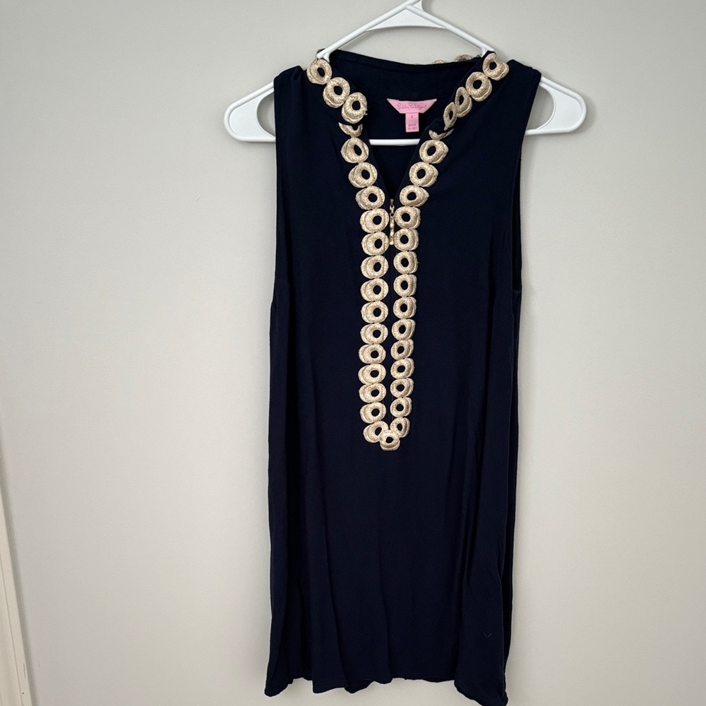 Lilly Pulitzer Navy Shift Dress with Gold Accents